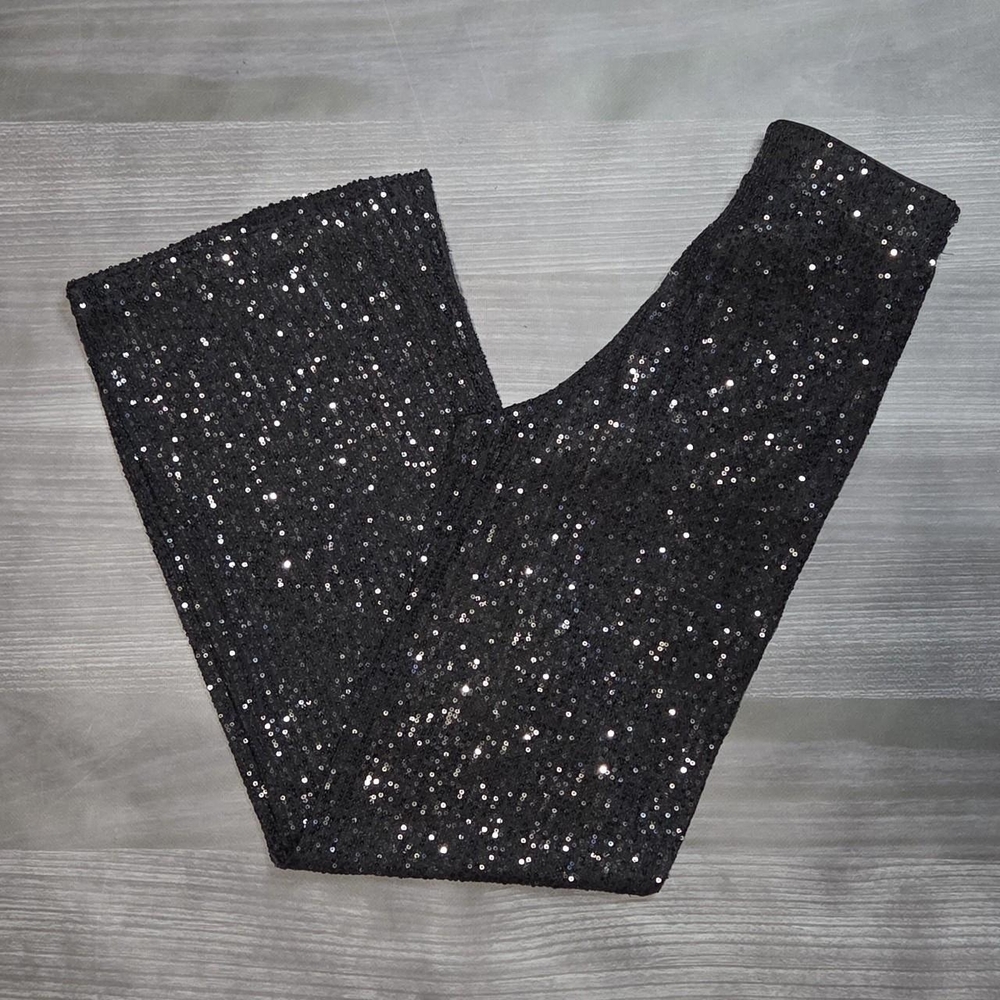 Wild Fable Black Mid-Rise Wide Leg Sequin Flare Pants With Silver Sequins XXS